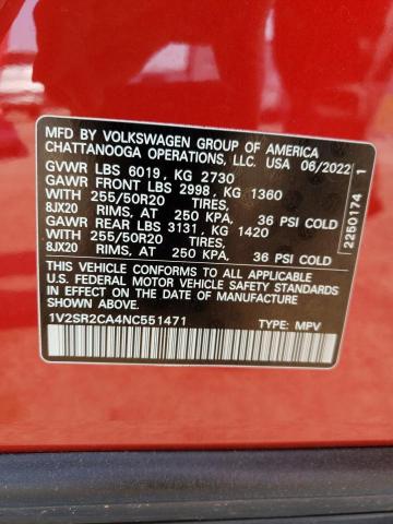 Photo 13 VIN: 1V2SR2CA4NC551471 - VOLKSWAGEN ATLAS SEL 