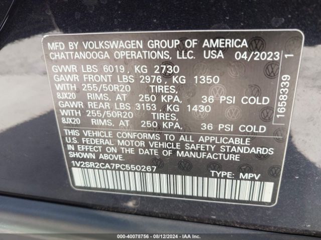 Photo 8 VIN: 1V2SR2CA7PC550267 - VOLKSWAGEN ATLAS 