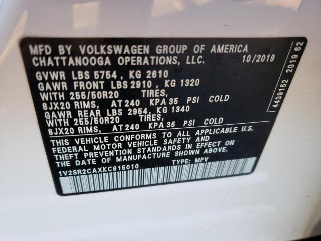 Photo 13 VIN: 1V2SR2CAXKC615010 - VOLKSWAGEN ATLAS SEL 