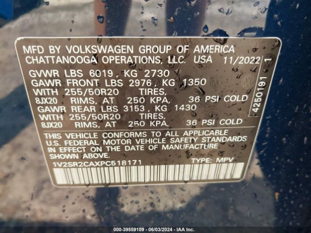 Photo 8 VIN: 1V2SR2CAXPC518171 - VOLKSWAGEN ATLAS 