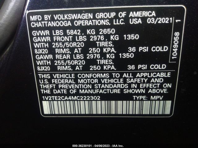 Photo 8 VIN: 1V2TE2CA4MC222302 - VOLKSWAGEN ATLAS CROSS SPORT 