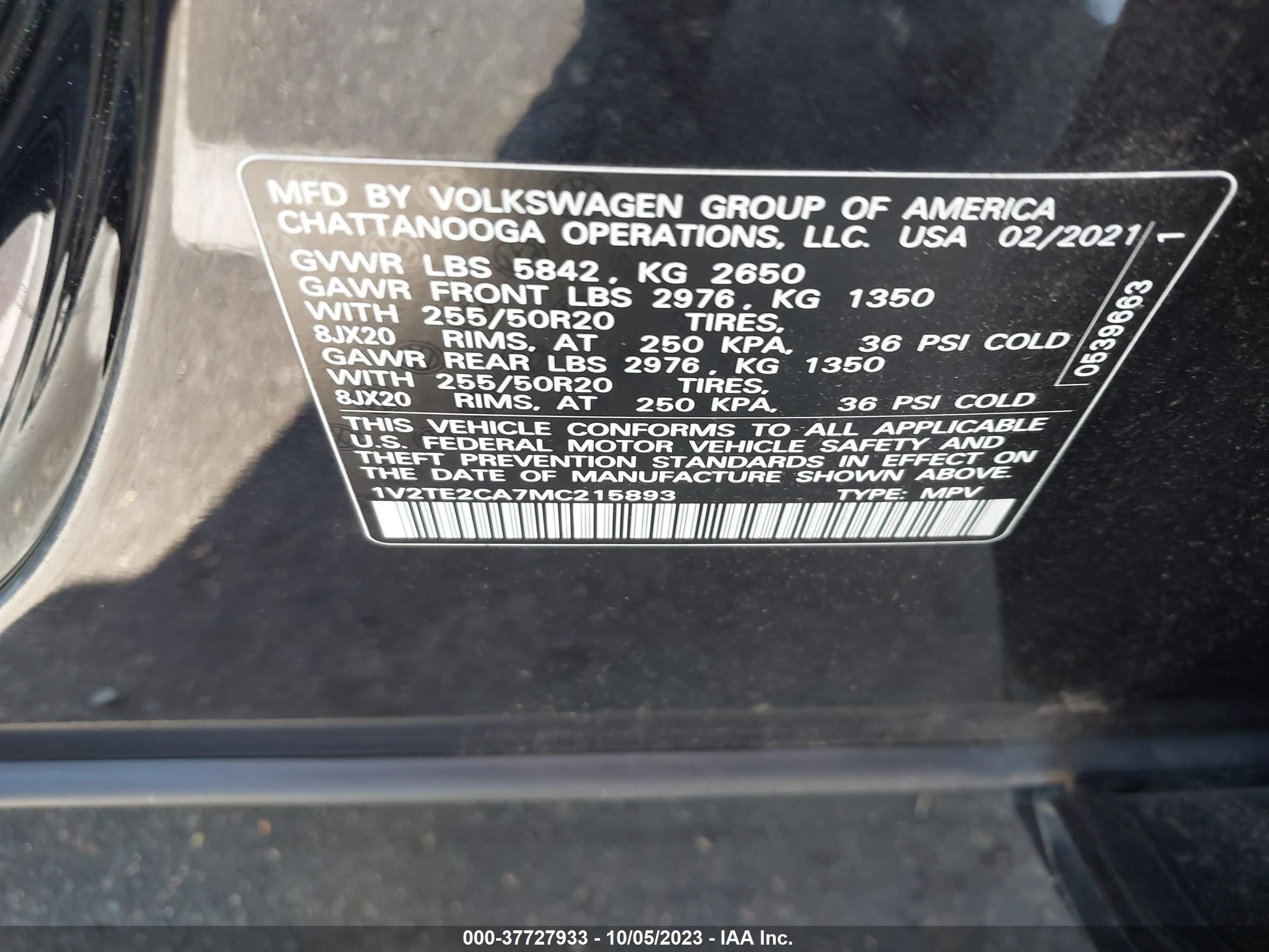 Photo 8 VIN: 1V2TE2CA7MC215893 - VOLKSWAGEN ATLAS CROSS SPORT 