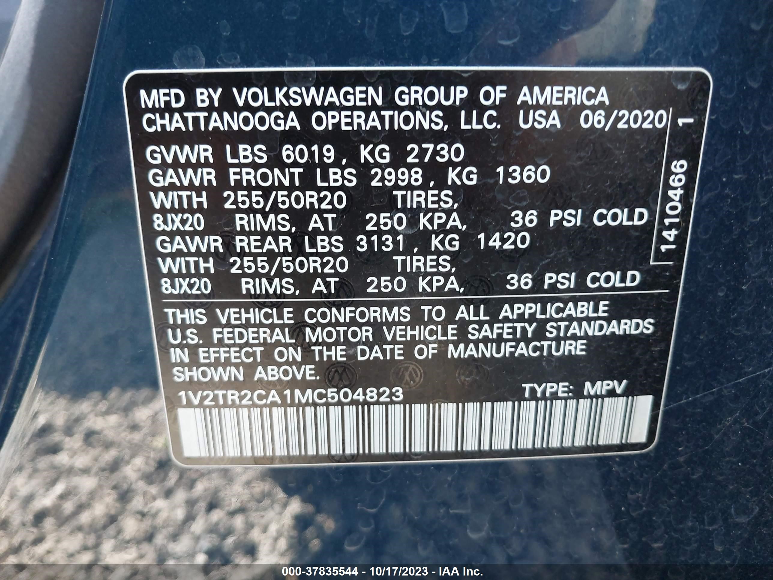 Photo 8 VIN: 1V2TR2CA1MC504823 - VOLKSWAGEN ATLAS 