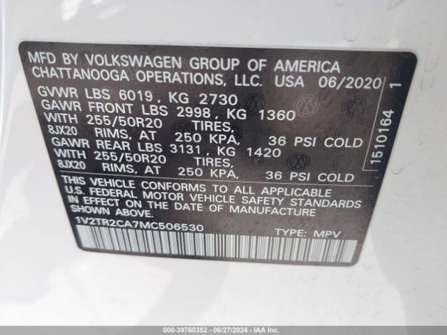 Photo 8 VIN: 1V2TR2CA7MC506530 - VOLKSWAGEN ATLAS 