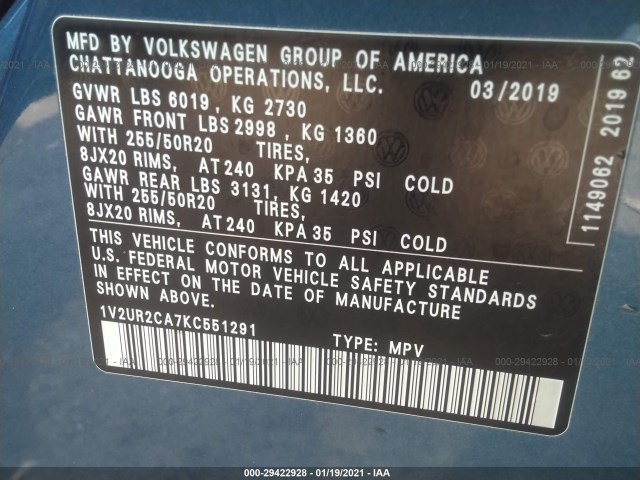 Photo 8 VIN: 1V2UR2CA7KC551291 - VOLKSWAGEN ATLAS 