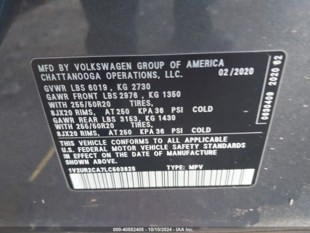 Photo 8 VIN: 1V2UR2CA7LC503825 - VOLKSWAGEN ATLAS 