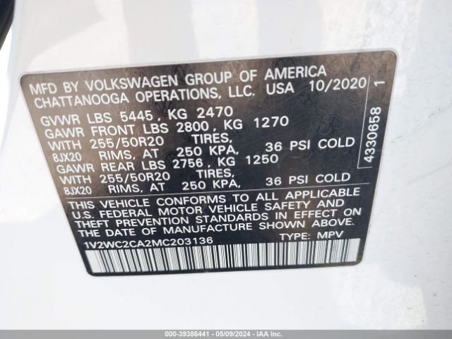 Photo 8 VIN: 1V2WC2CA2MC203136 - VOLKSWAGEN ATLAS CROSS SPORT 