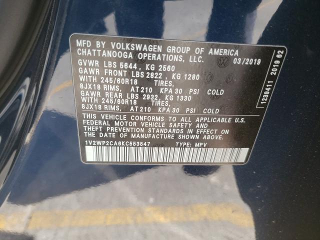 Photo 9 VIN: 1V2WP2CA6KC553547 - VOLKSWAGEN ATLAS SE 