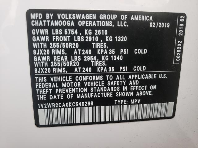 Photo 9 VIN: 1V2WR2CA0KC540268 - VOLKSWAGEN ATLAS 