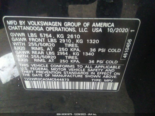 Photo 8 VIN: 1V2WR2CA0MC544873 - VOLKSWAGEN ATLAS 