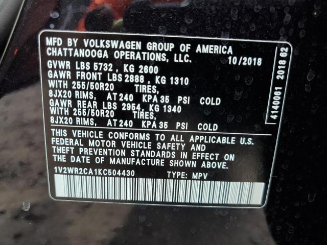 Photo 9 VIN: 1V2WR2CA1KC504430 - VOLKSWAGEN ATLAS SE 