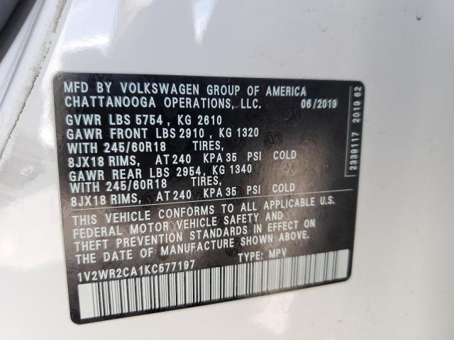 Photo 12 VIN: 1V2WR2CA1KC577197 - VOLKSWAGEN ATLAS SE 