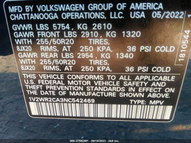 Photo 8 VIN: 1V2WR2CA3NC542469 - VOLKSWAGEN ATLAS 