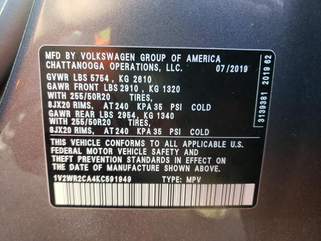 Photo 9 VIN: 1V2WR2CA4KC591949 - VOLKSWAGEN ATLAS SE 