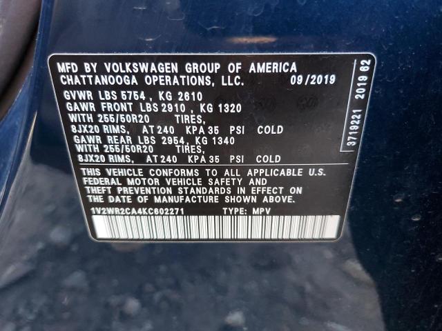 Photo 12 VIN: 1V2WR2CA4KC602271 - VOLKSWAGEN ATLAS SE 