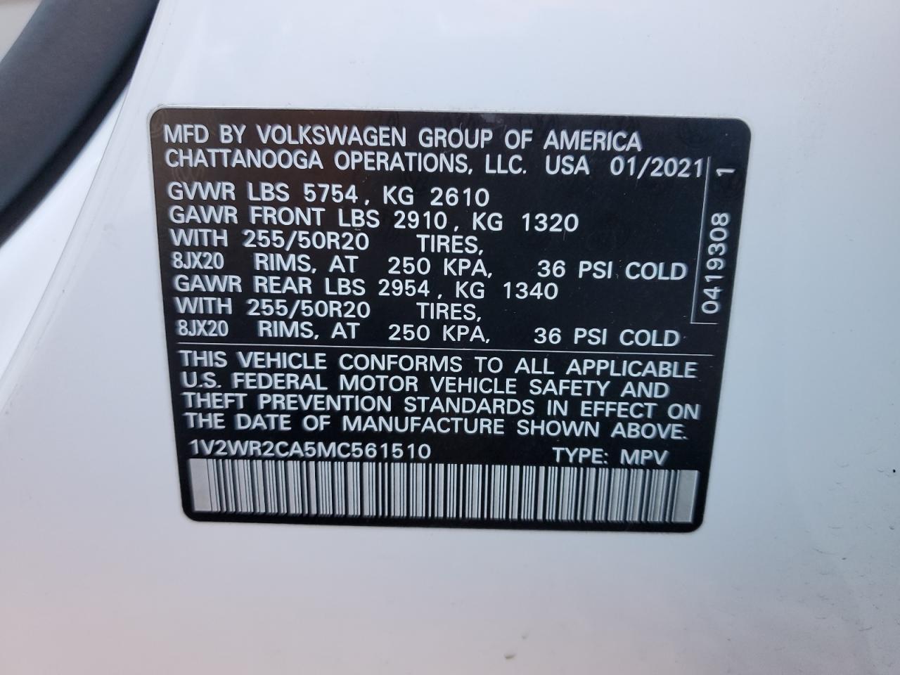 Photo 11 VIN: 1V2WR2CA5MC561510 - VOLKSWAGEN ATLAS 