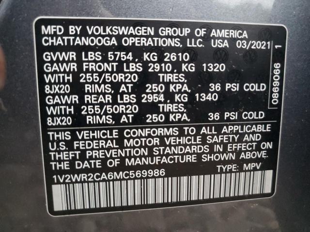 Photo 12 VIN: 1V2WR2CA6MC569986 - VOLKSWAGEN ATLAS SE 