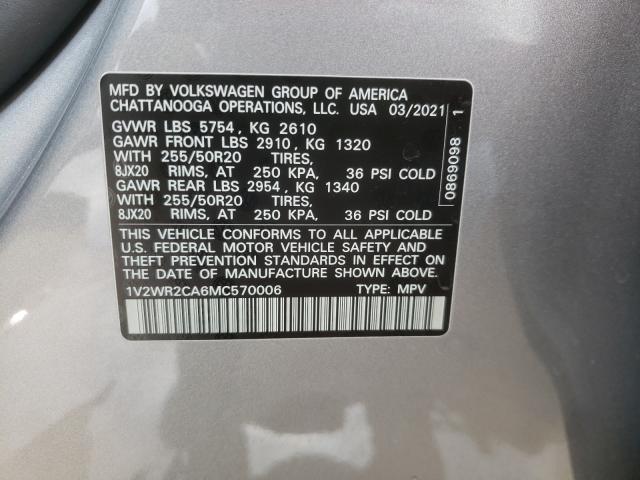 Photo 9 VIN: 1V2WR2CA6MC570006 - VOLKSWAGEN ATLAS SE 