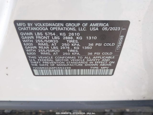 Photo 8 VIN: 1V2WR2CA6PC552299 - VOLKSWAGEN ATLAS 