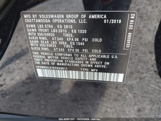 Photo 8 VIN: 1V2WR2CA7KC533611 - VOLKSWAGEN ATLAS 