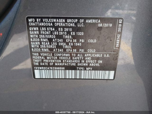 Photo 8 VIN: 1V2WR2CA7KC598586 - VOLKSWAGEN ATLAS 