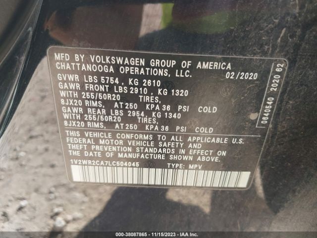 Photo 8 VIN: 1V2WR2CA7LC504045 - VOLKSWAGEN ATLAS 