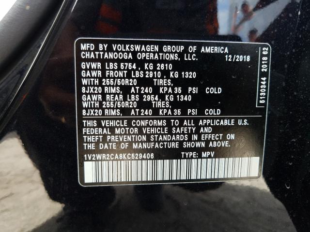 Photo 9 VIN: 1V2WR2CA8KC529406 - VOLKSWAGEN ATLAS SE 