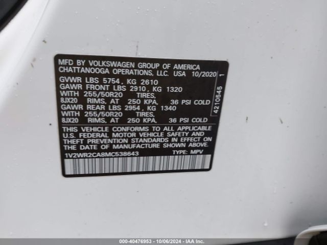 Photo 8 VIN: 1V2WR2CA8MC538643 - VOLKSWAGEN ATLAS 