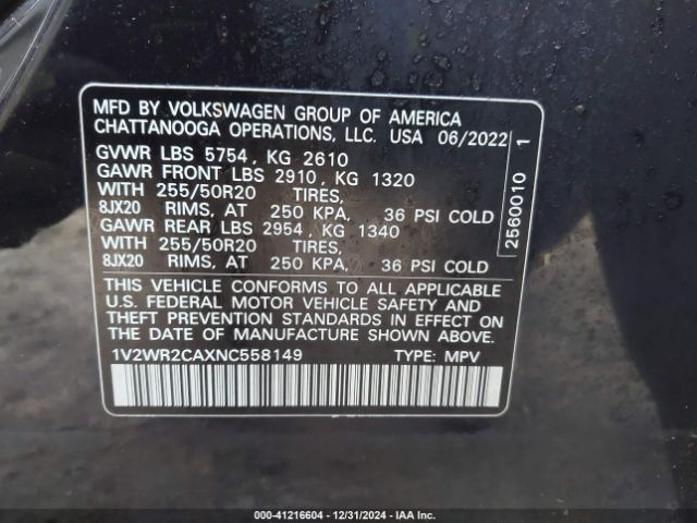 Photo 8 VIN: 1V2WR2CAXNC558149 - VOLKSWAGEN ATLAS 