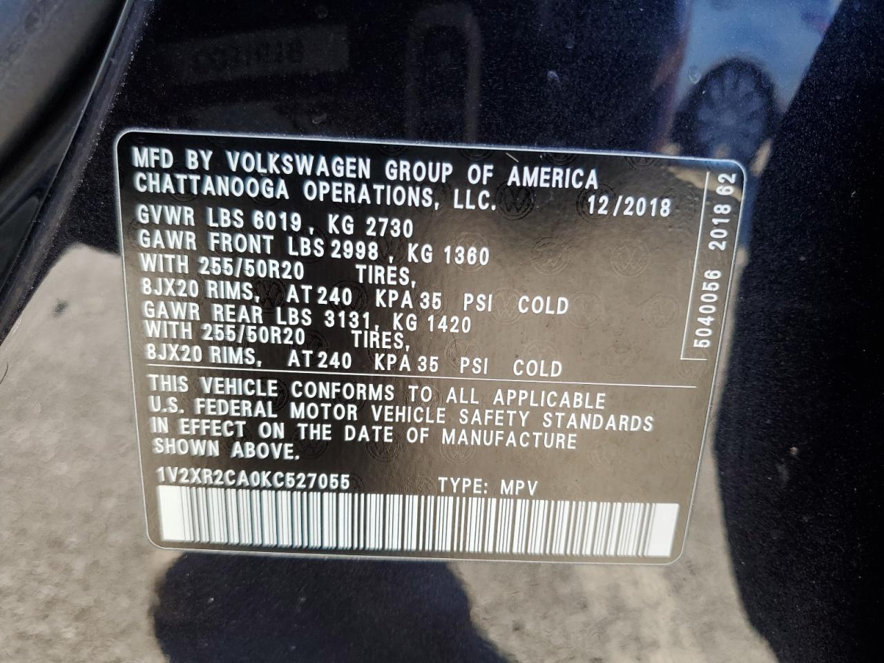 Photo 12 VIN: 1V2XR2CA0KC527055 - VOLKSWAGEN ATLAS 