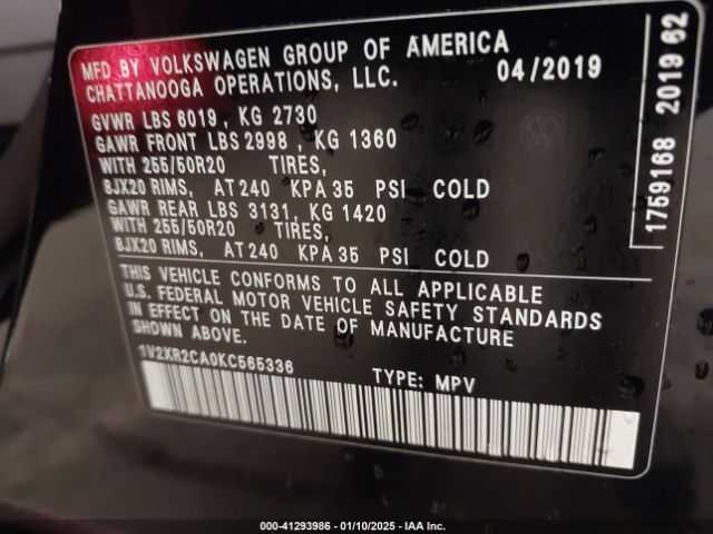 Photo 8 VIN: 1V2XR2CA0KC565336 - VOLKSWAGEN ATLAS 