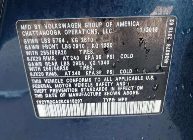 Photo 8 VIN: 1V2YR2CA2KC515297 - VOLKSWAGEN ATLAS 