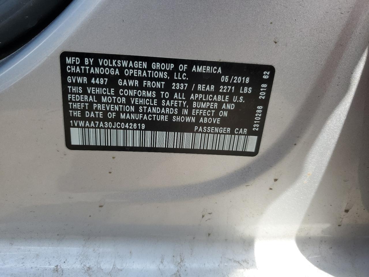 Photo 11 VIN: 1VWAA7A30JC042619 - VOLKSWAGEN PASSAT 