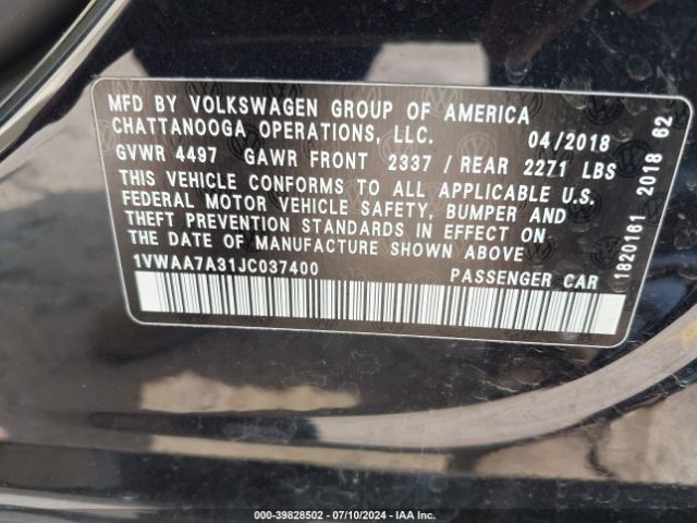 Photo 8 VIN: 1VWAA7A31JC037400 - VOLKSWAGEN PASSAT 