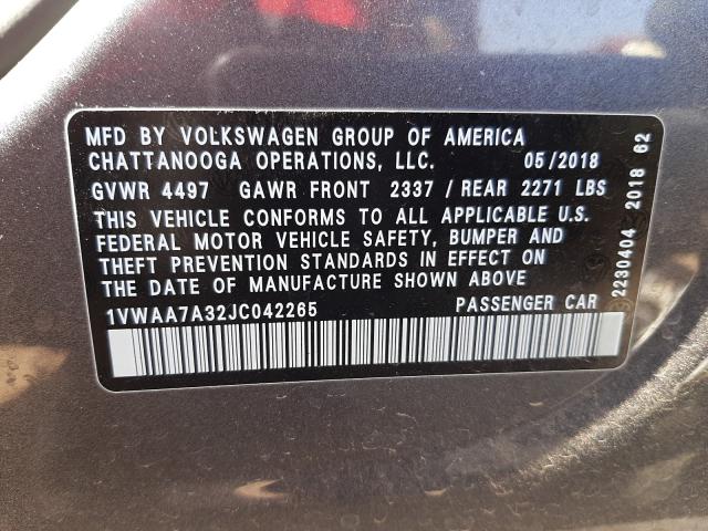 Photo 9 VIN: 1VWAA7A32JC042265 - VOLKSWAGEN PASSAT S 