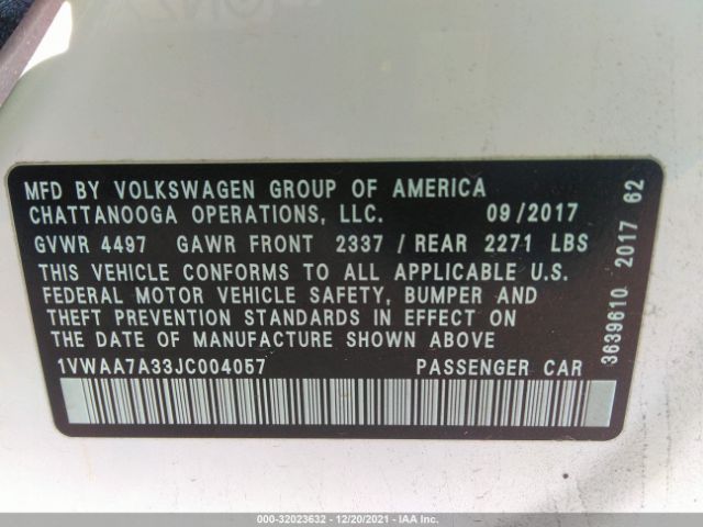 Photo 8 VIN: 1VWAA7A33JC004057 - VOLKSWAGEN PASSAT 