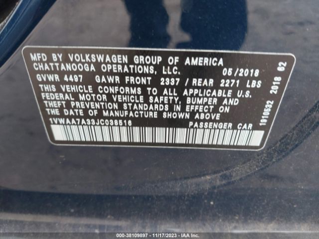 Photo 8 VIN: 1VWAA7A33JC038516 - VOLKSWAGEN PASSAT 