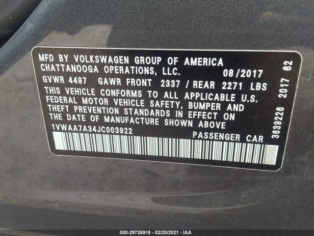 Photo 8 VIN: 1VWAA7A34JC003922 - VOLKSWAGEN PASSAT 