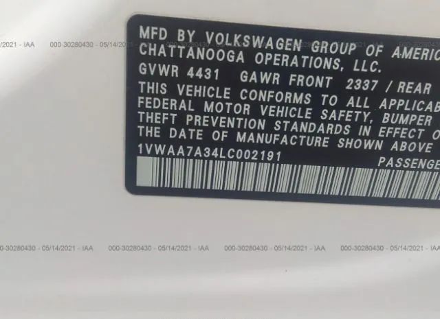 Photo 8 VIN: 1VWAA7A34LC002191 - VOLKSWAGEN PASSAT 