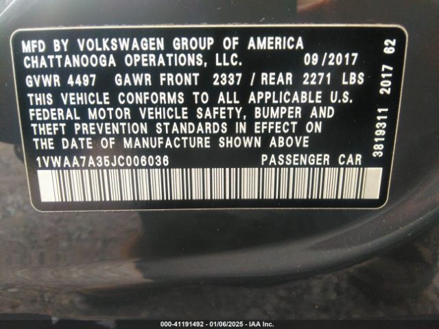 Photo 8 VIN: 1VWAA7A35JC006036 - VOLKSWAGEN PASSAT 