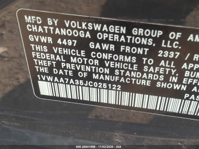 Photo 8 VIN: 1VWAA7A35JC025122 - VOLKSWAGEN PASSAT 