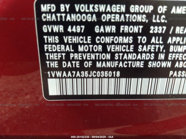 Photo 8 VIN: 1VWAA7A35JC035018 - VOLKSWAGEN PASSAT 