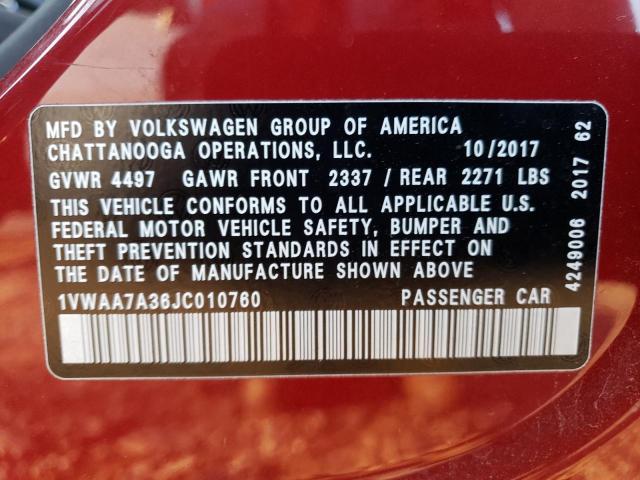 Photo 9 VIN: 1VWAA7A36JC010760 - VOLKSWAGEN PASSAT 