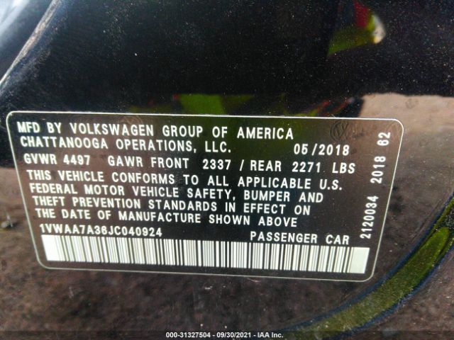 Photo 8 VIN: 1VWAA7A36JC040924 - VOLKSWAGEN PASSAT 