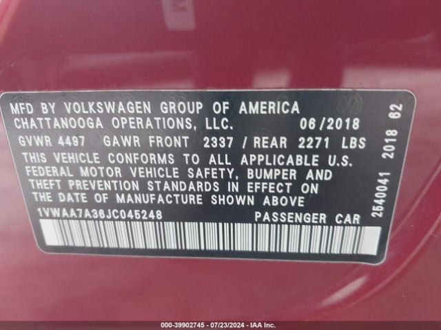 Photo 8 VIN: 1VWAA7A36JC045248 - VOLKSWAGEN PASSAT 