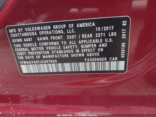 Photo 8 VIN: 1VWAA7A37JC007933 - VOLKSWAGEN PASSAT 