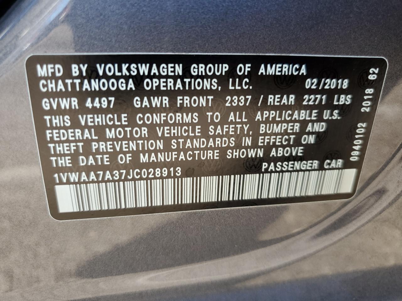 Photo 11 VIN: 1VWAA7A37JC028913 - VOLKSWAGEN PASSAT 