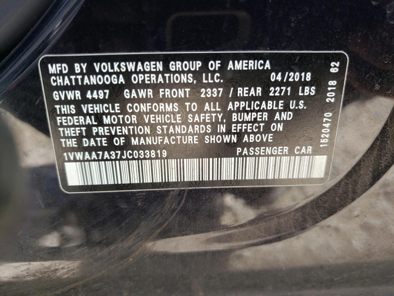 Photo 11 VIN: 1VWAA7A37JC033819 - VOLKSWAGEN PASSAT 