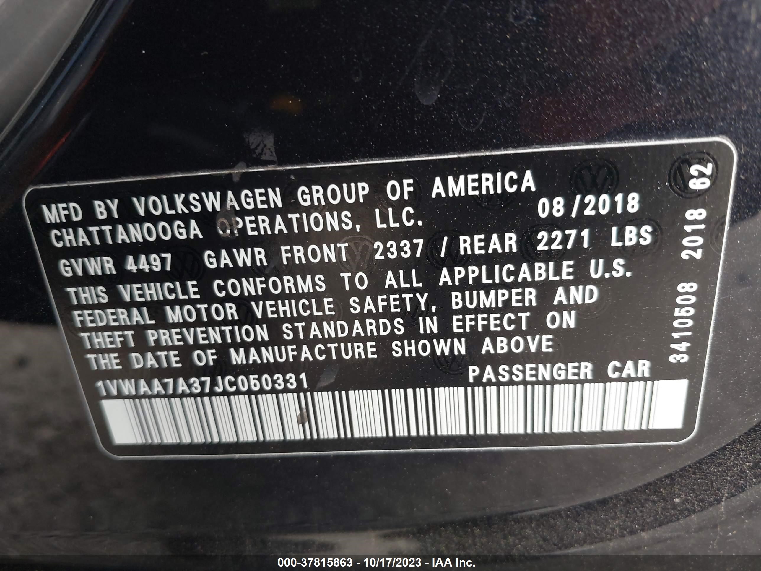 Photo 8 VIN: 1VWAA7A37JC050331 - VOLKSWAGEN PASSAT 