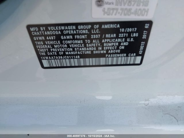 Photo 8 VIN: 1VWAA7A38JC011148 - VOLKSWAGEN PASSAT 